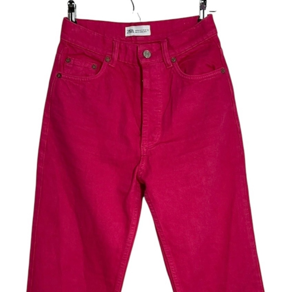 ZARA Pink High-Rise Button-Fly Jeans | Straight Leg Denim